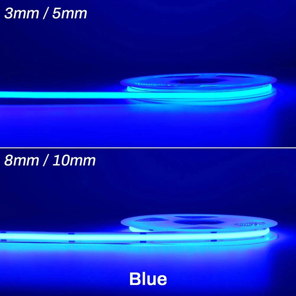 3mm 5mm 8mm COB LED Strip 12V 24V Dimmable Tape LED Ice Blue Yellow Red Green Pink White For Home Decor RA90 LED Strip Lighting TAVEN System LLC