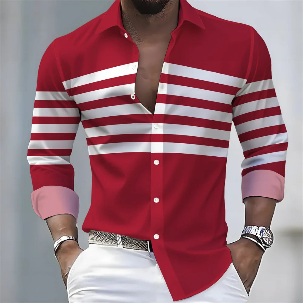 Men Striped Long Sleeve Slim Fit Casual Lapel Shirt TAVEN System LLC