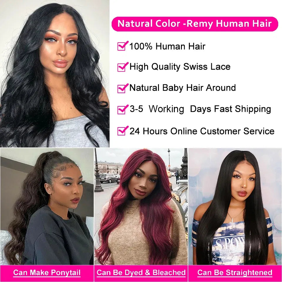 Color: Natural Color, Ships From: CHINA, Stretched Length: 16inches, Density: 150% - 13x4 13x6 Transparent Body Wave Wig Pre Plucked Glueless 4x4 HD Lace Closure Wigs For Women Brazilian Lace Front Human Hair Wig Taven