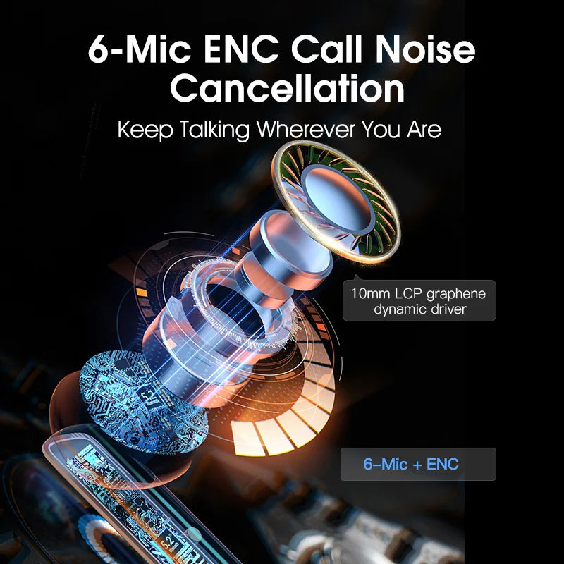 QCY HT05 ANC Wireless Earphone 40dB Noise Cancelling Bluetooth 5.2 Headphone 6 Mic ENC HD Call TWS Earbuds Transparency Mode TAVEN System LLC