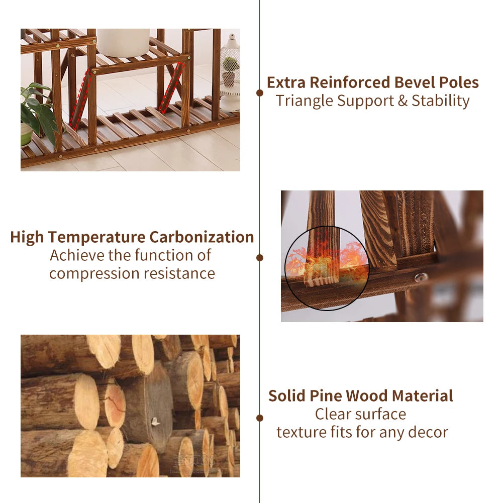 Wooden multi tier plant stand for indoor outdoor flower pots