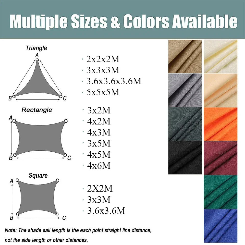 Waterproof outdoor shade sail canopy for patio garden and camping