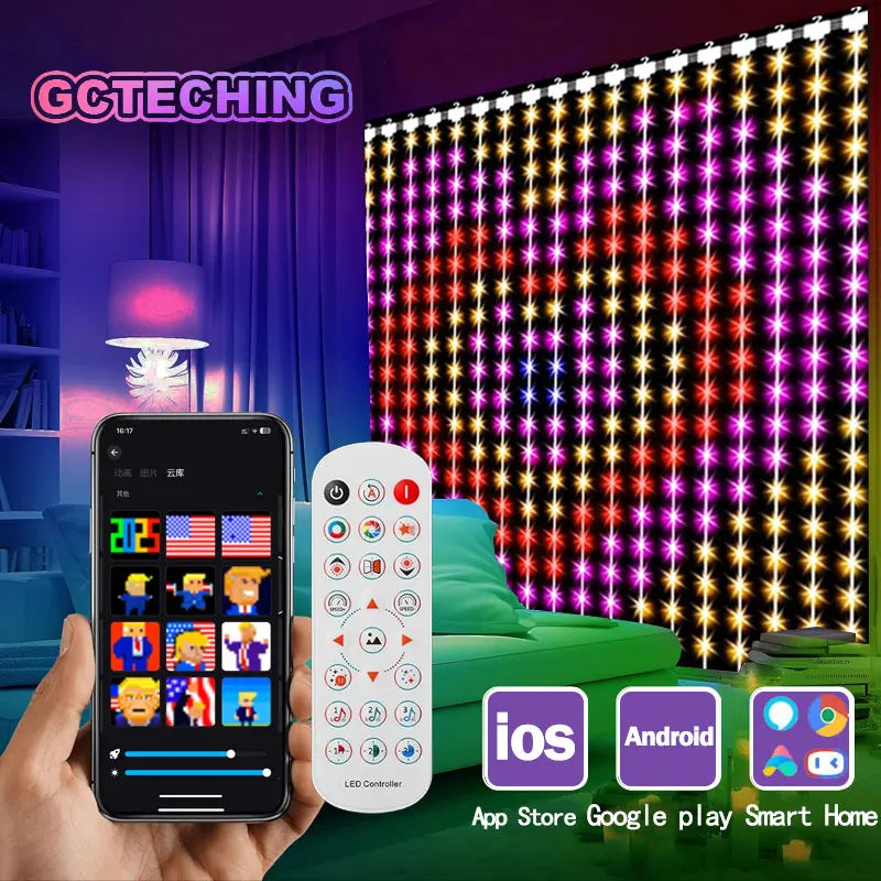400 LED Smart Curtain Lights String Lights with App Remote Control Music Sync Christmas Curtain String Outdoor Fairy Lights TAVEN System LLC