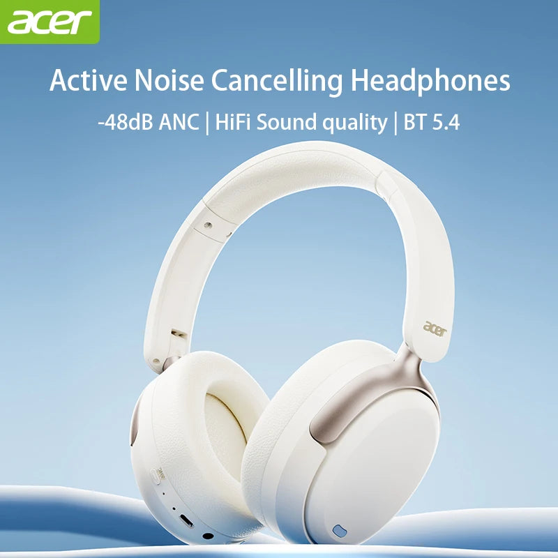Acer OHR516 ANC Wireless Bluetooth 5.4 Headphones 48dB ANC Headsets 40mm Dynamic Driver 100H Playtime with LDAC Earphones TAVEN System LLC
