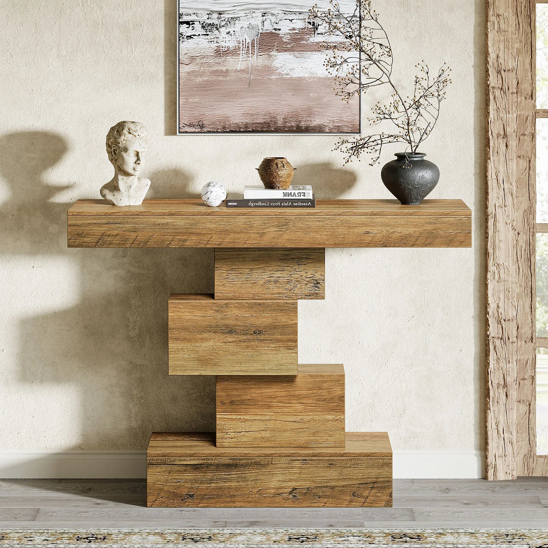 Tribesigns 42.5 Inch Farmhouse Console Table with Geometric Base TAVEN System LLC