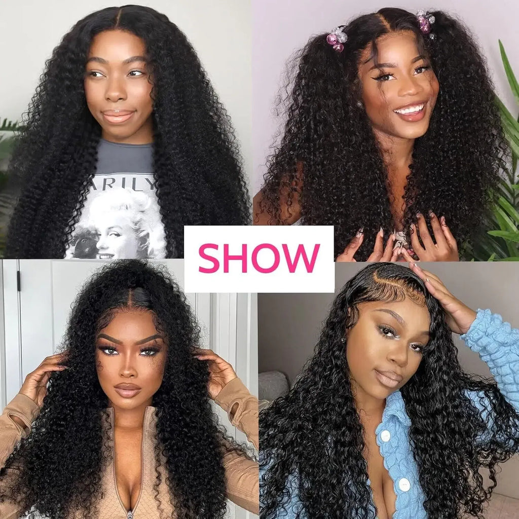 Hair Color: Natural Color, Stretched Length: 12INCHES, Density: 180% - Afro Kinky Curly V Part Human Hair Wigs No Leave Out Natural Black Machine Made Upgrade U Part Curly Wigs Indian Hair For Women Taven