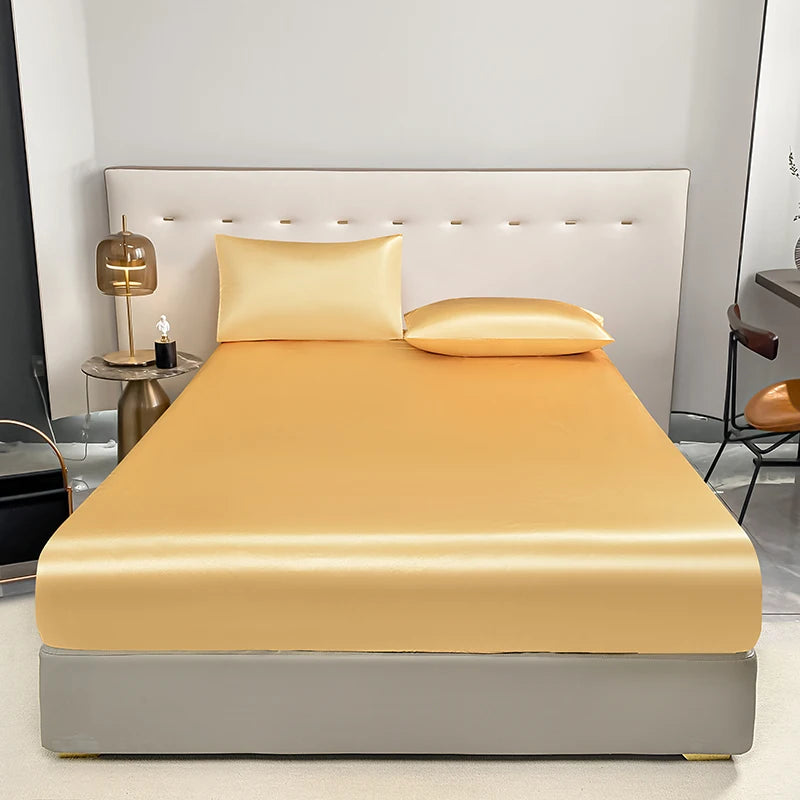 1Pc Waterproof Fitted Bed Sheet With Elastic Band Black Golden White Anti-slip Adjustable Mattress Cover (Pillowcase Need Order) TAVEN System LLC