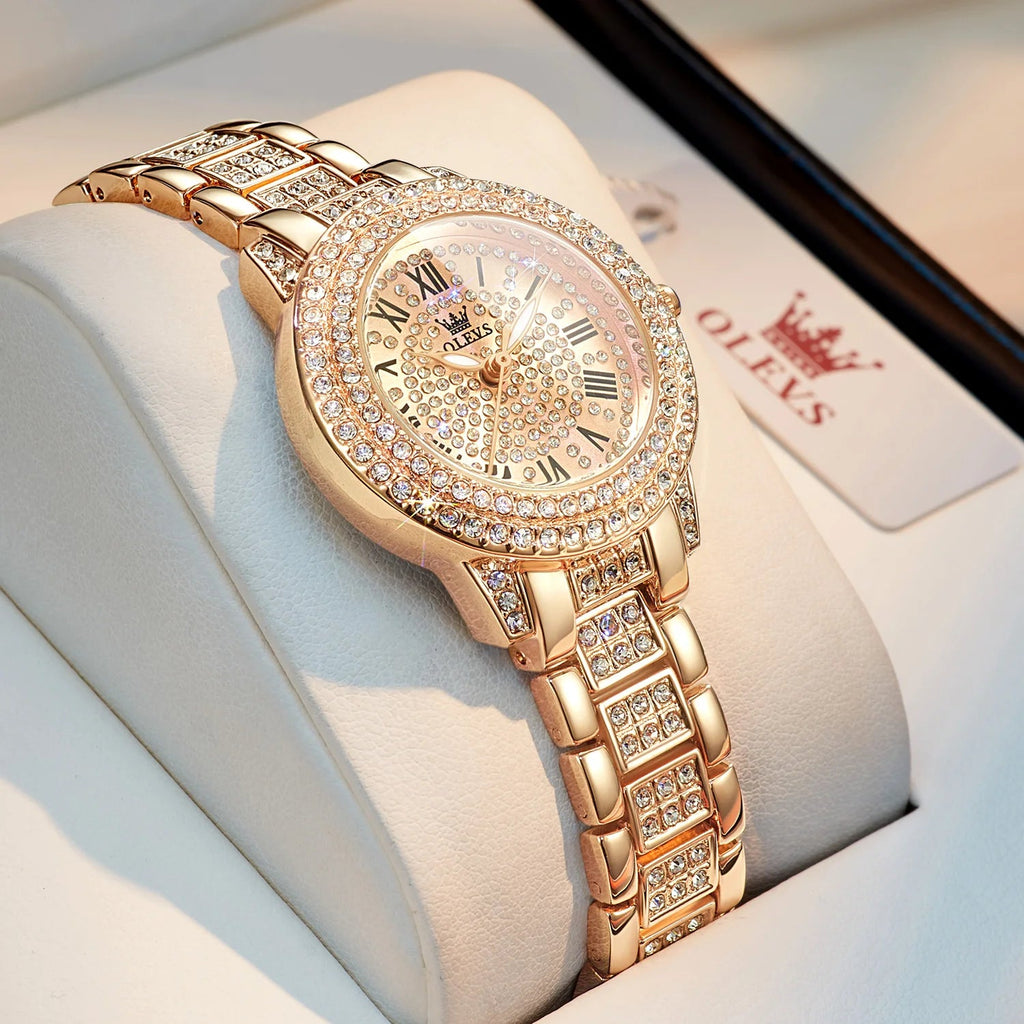 OLEVS Original Diamond Watch for Women Fashion Elegant Stainless Steel Waterproof Quartz Wristwatch Luxury Ladies Dress Watches TAVEN System LLC