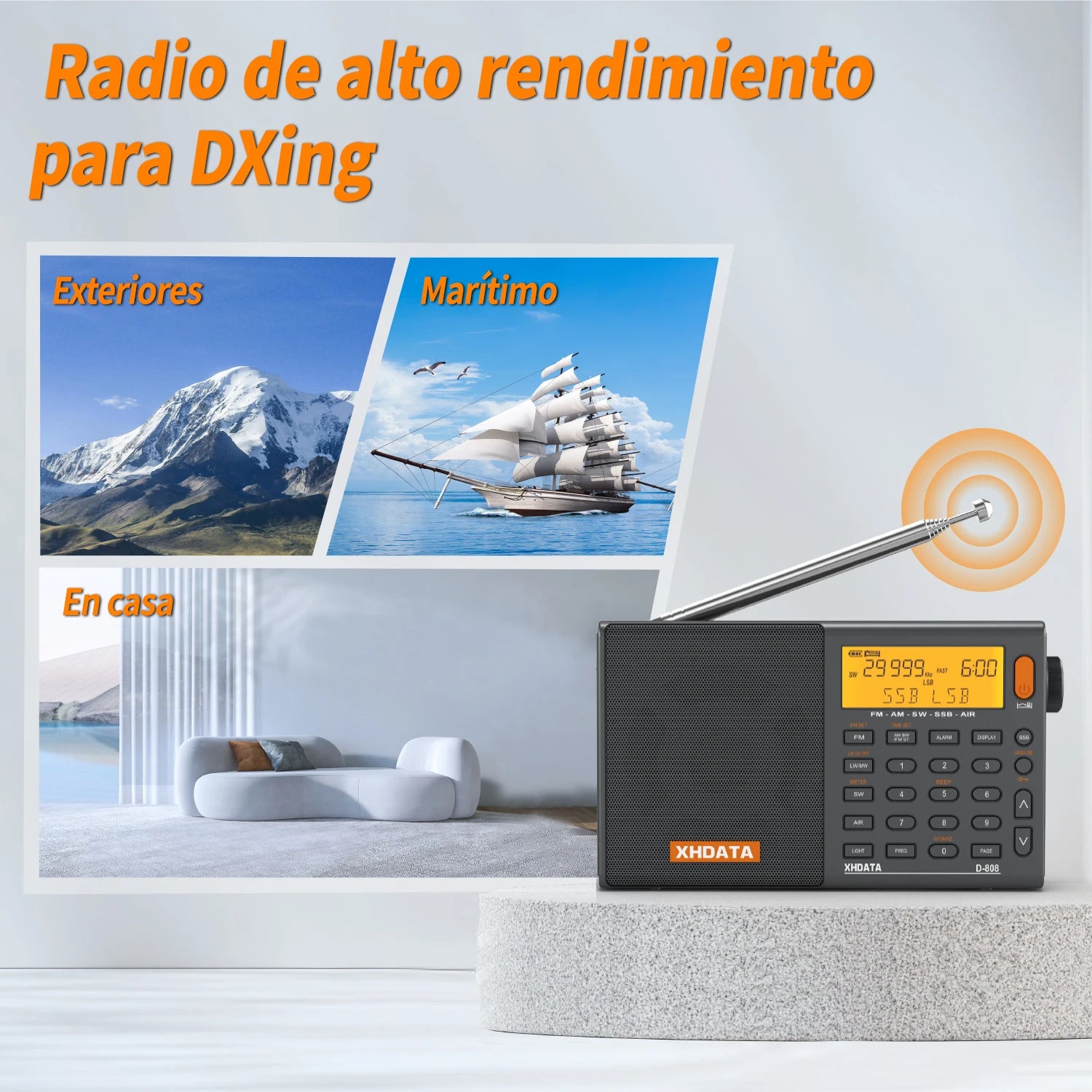 XHDATA D808 Portable Multiband Radio Receiver AM/FM/SW/MW SSB AIR RDS Stereo Sound Long Range Reception Rechargeable Battery TAVEN System LLC