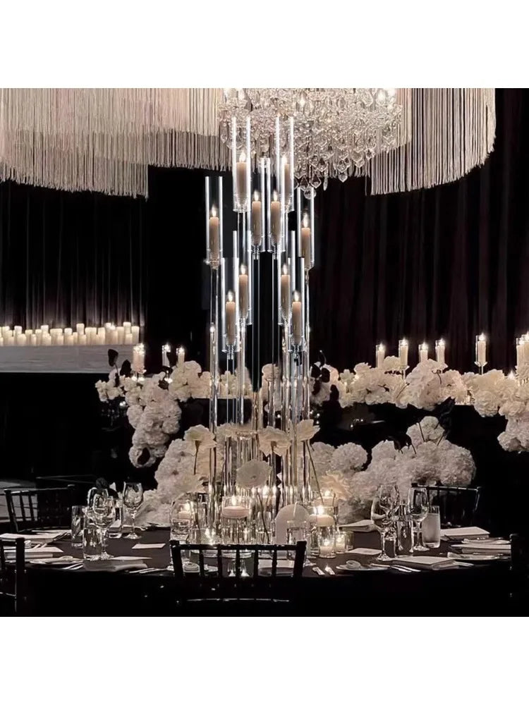 10Pcs Acrylic Floor Candelabra 10 Arm Candelabra Centerpiece for Wedding Clear Candle Centerpieces with AcrylicTaper Candlestick TAVEN System LLC