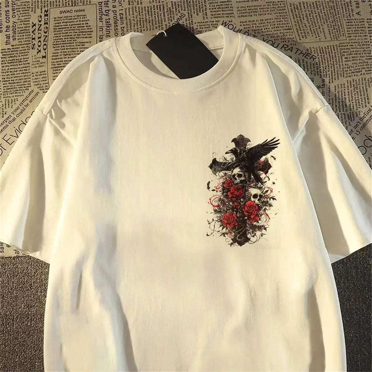 American Style Fashion Brand oversize Diablo Style Retro Subculture Skull Cross Short-sleeved T-shirt Men's Summer TAVEN System LLC