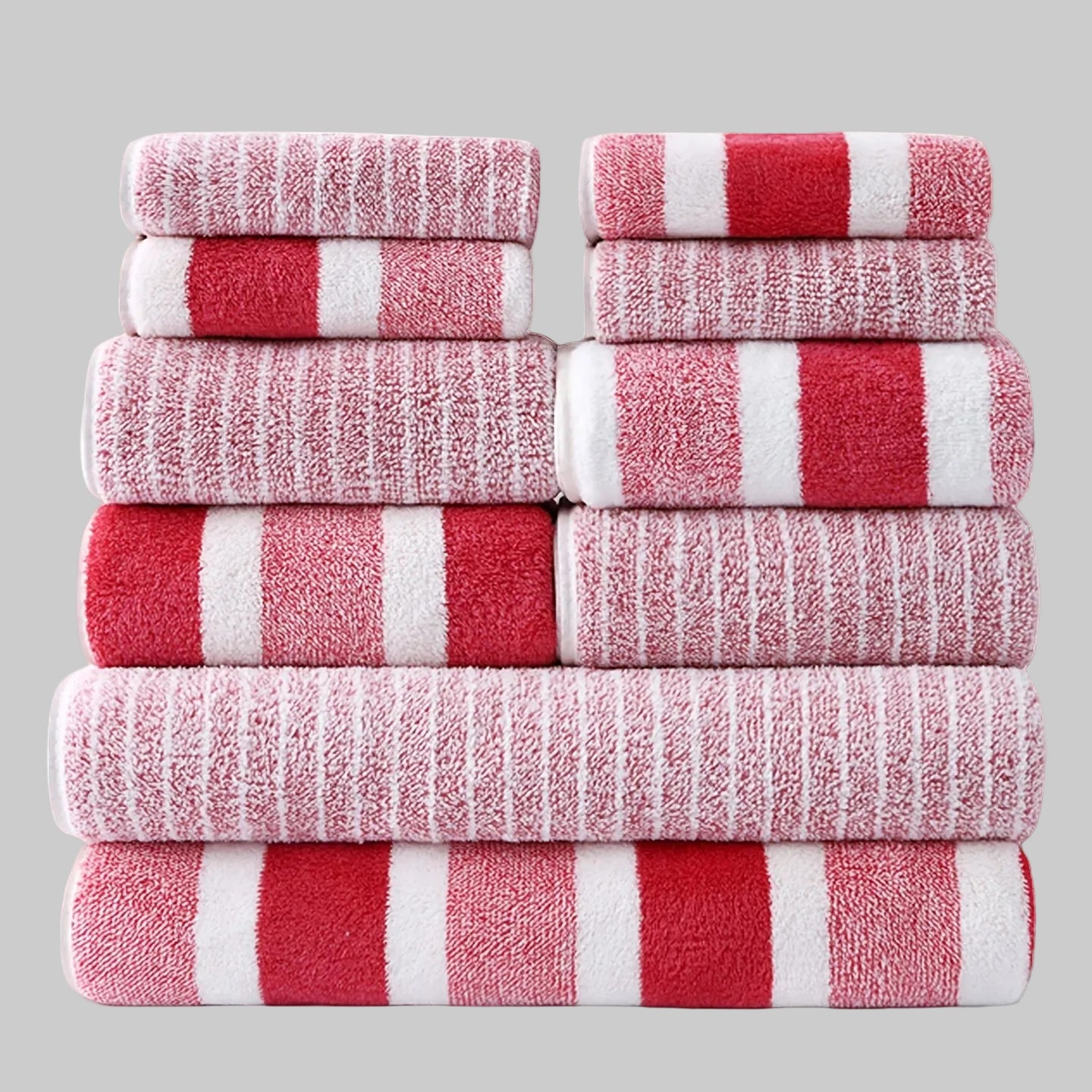 10-Piece Ultra Absorbent Towel Set, Lint-Free & Super Soft Two-Tone Striped Bath Towel Collection, Premium Microfiber Bathroom Towel Set Includes 2 Bath Towels, 4 Face Towels & 4 Hand Towels, Suitable for Bathroom, Spa & Hote TAVEN System LLC