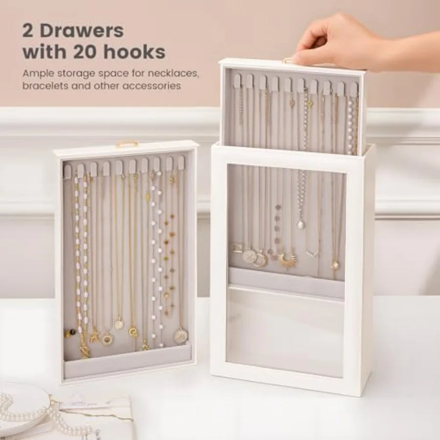 Necklace Organizer Box, Jewelry Storage Box with Clear Window for Necklaces Bracelets, Tangle-Free Necklace Display Case for Wo TAVEN System LLC