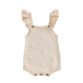 Baby Girl Floral Embroidered Knitted Sleeveless Romper Outfit