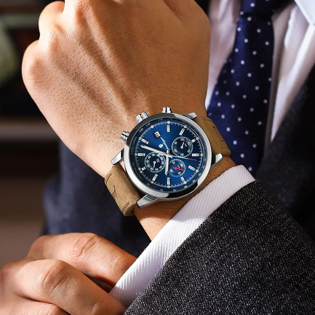 POEDAGAR Luxury Trendy Man Watch Date Waterproof Luminous Chronograph Men Watch Sports Male Stylish Leather Men's Quartz Watches - TAVEN System LLC