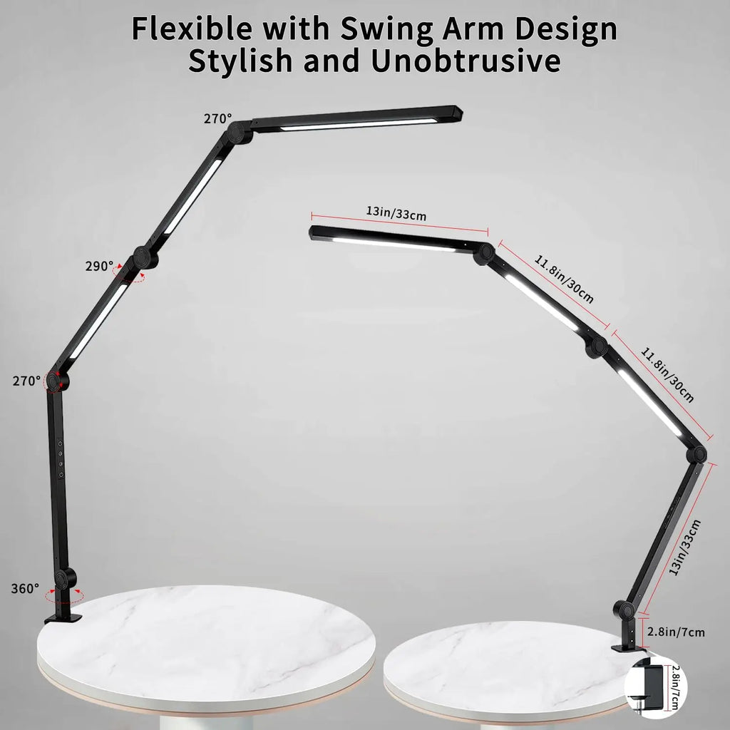 LED Desk Lamp with Clamp Flexible 4 sections Swing Arm Three light sources desk light, 4 Color Modes & 5 Brightness TAVEN System LLC