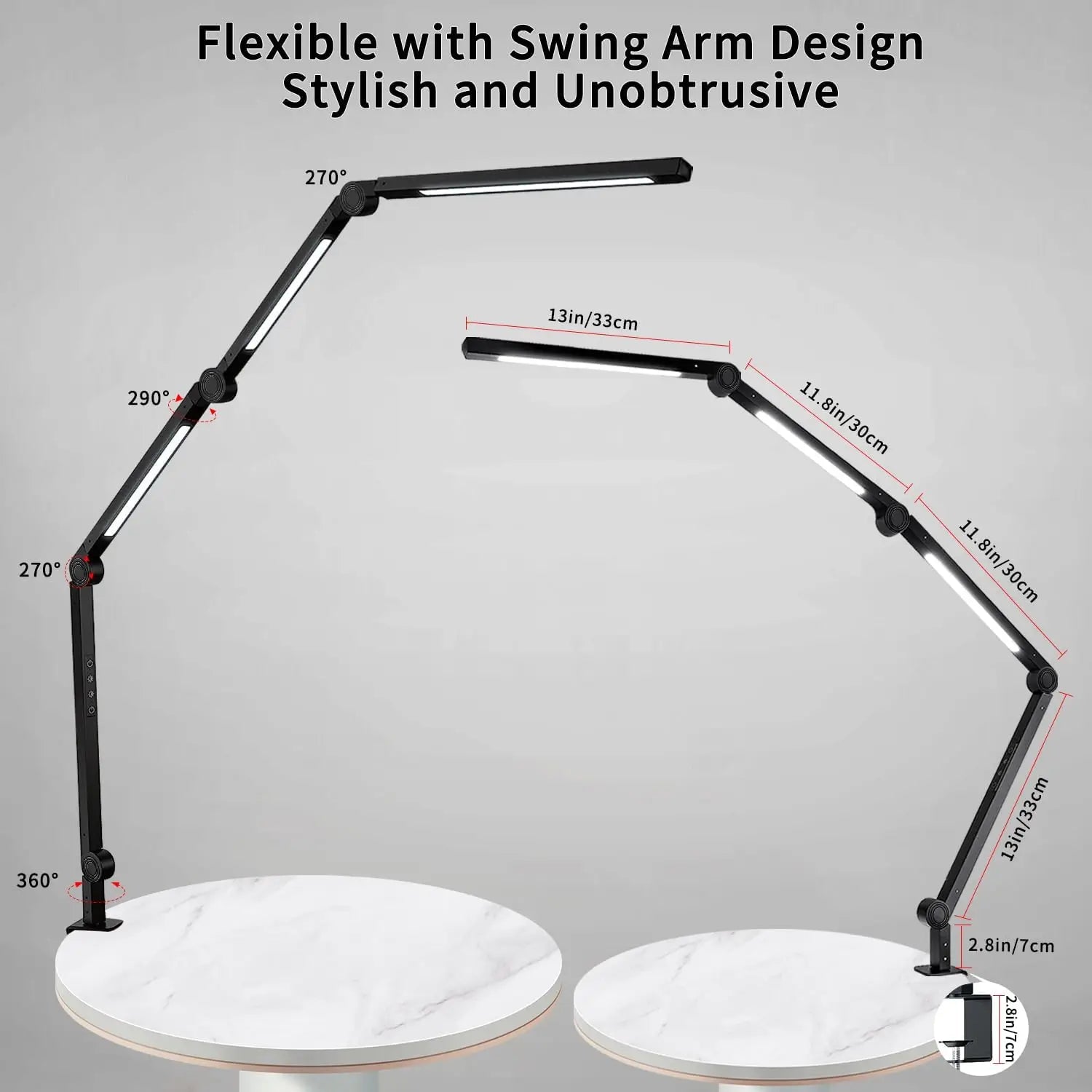 LED Desk Lamp with Clamp Flexible 4 sections Swing Arm Three light sources desk light, 4 Color Modes & 5 Brightness TAVEN System LLC
