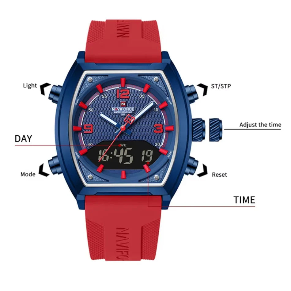 NAVIFORCE Men's Watch Business Simple Original Quartz Watches for Man Waterproof Luminous Silica Band Quartz Analog LCD Display - TAVEN System LLC