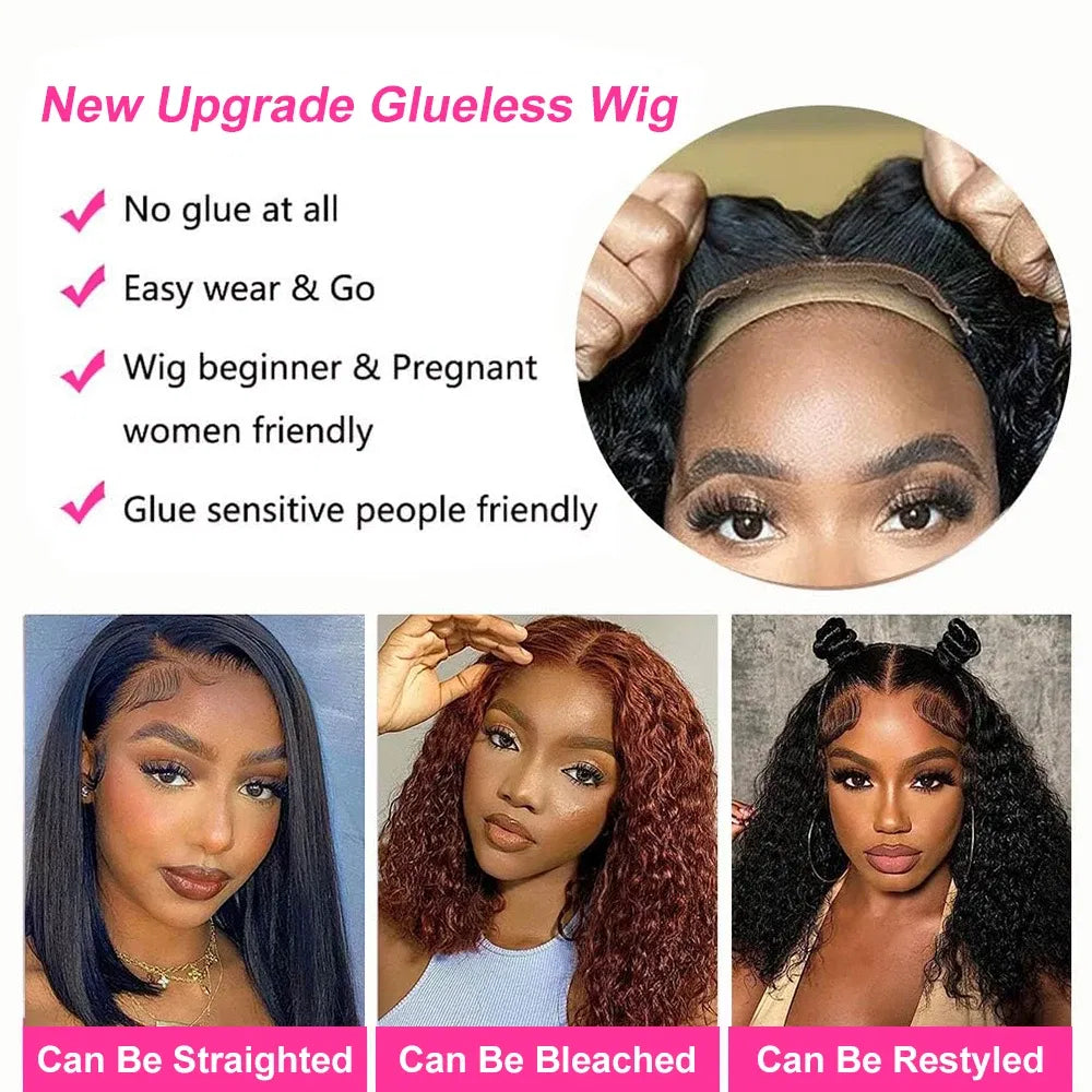 Hair Color: #1B, Ships From: CHINA, Stretched Length: 8inches, Density: 150% - Water Wave Bob Wig Glueless Preplucked Human Wigs Ready To Go 13x4 Frontal Brazilian Wigs HD Transparent Lace Wig Deep Curls Taven