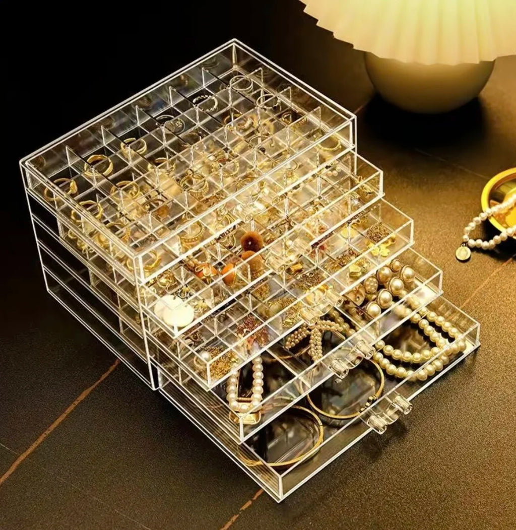 5-Drawer Clear Acrylic Jewelry Organizer, 120-Grid Transparent Storage Box for Earrings, Rings, Studs, Beads and Small Accessories, Vanity Dresser Display Case TAVEN System LLC