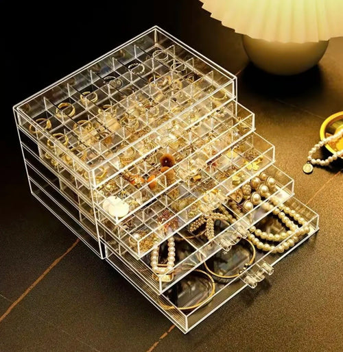 5-Drawer Clear Acrylic Jewelry Organizer, 120-Grid Transparent Storage Box for Earrings, Rings, Studs, Beads and Small Accessories, Vanity Dresser Display Case TAVEN System LLC