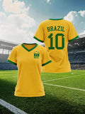 Women's Brazil National Team Aesthetic Jersey T-Shirt, Sporty Graphic Print TAVEN System LLC