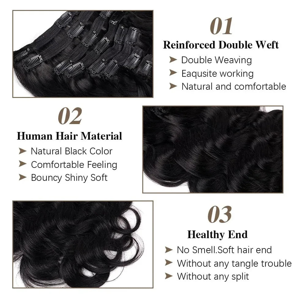 Body Wave Clip In Brazilian Virgin Human Hair Extensions