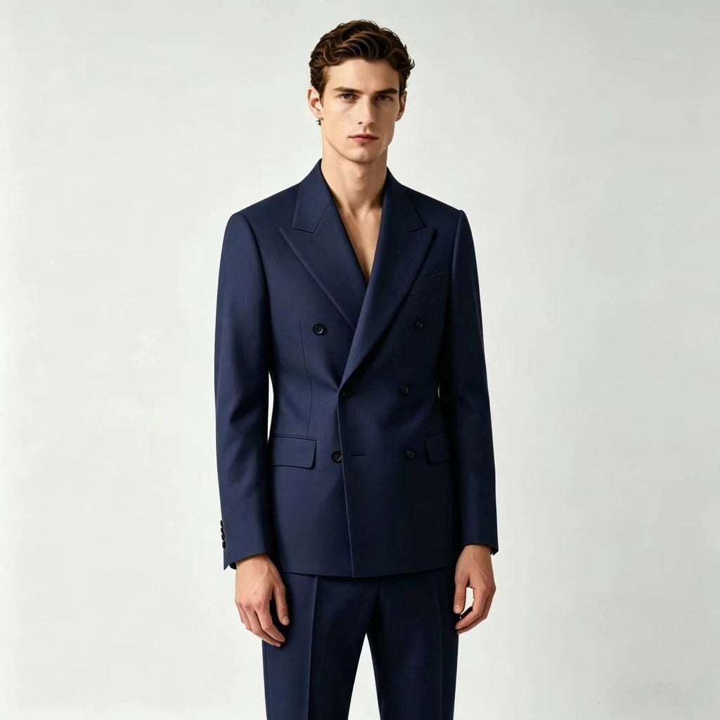 Men Double Breasted Wedding Suit Slim Fit 2 Piece Formal Blazer Set TAVEN System LLC