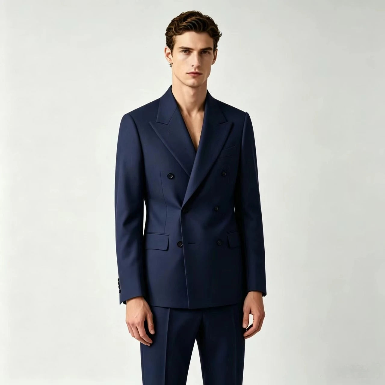 Men Double Breasted Wedding Suit Slim Fit 2 Piece Formal Blazer Set TAVEN System LLC