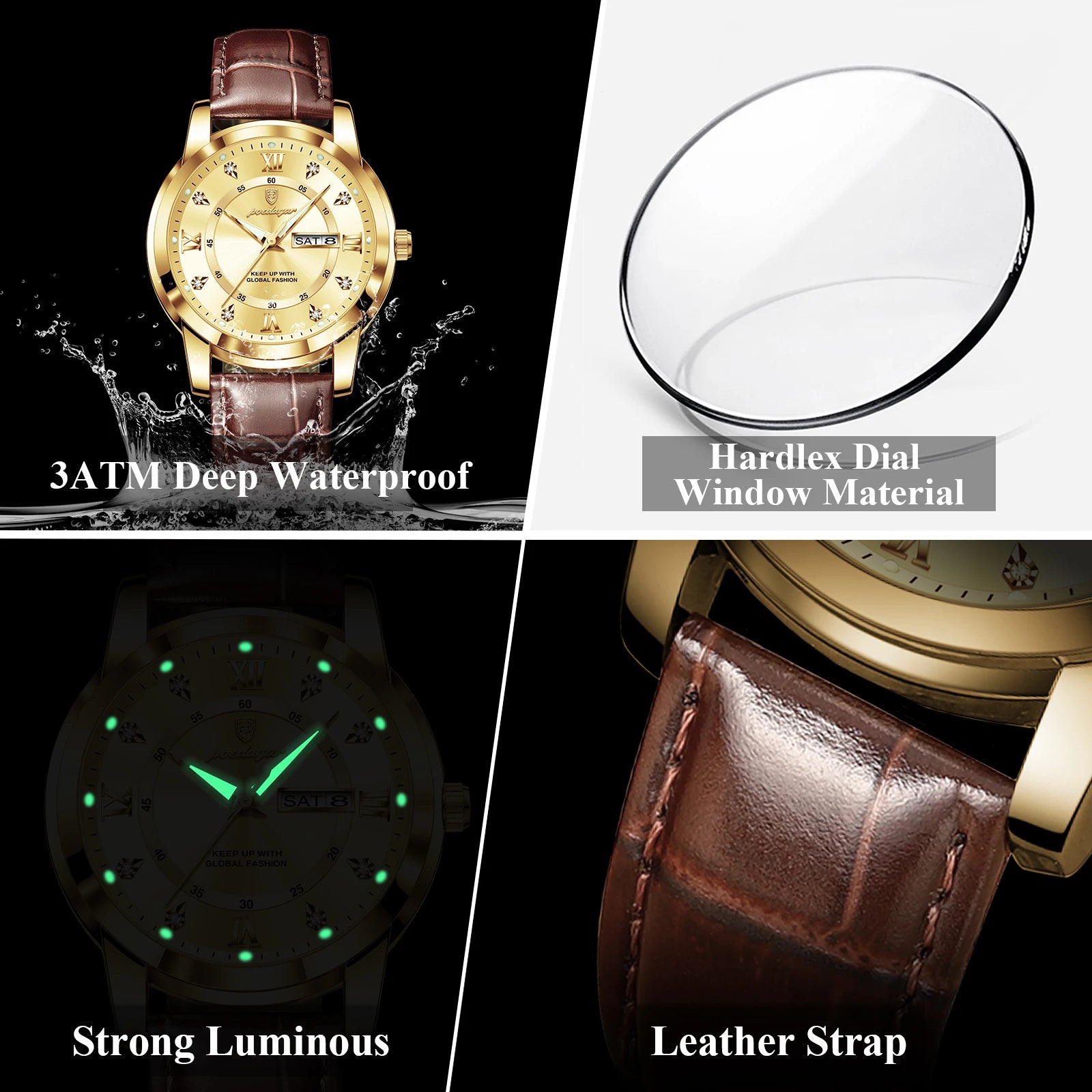 POEDAGAR Luxury Business Male Clock Date Week Waterproof Luminous Gold Men Wristwatch Casual Fashion Quartz Men's Watches Reloj - TAVEN System LLC
