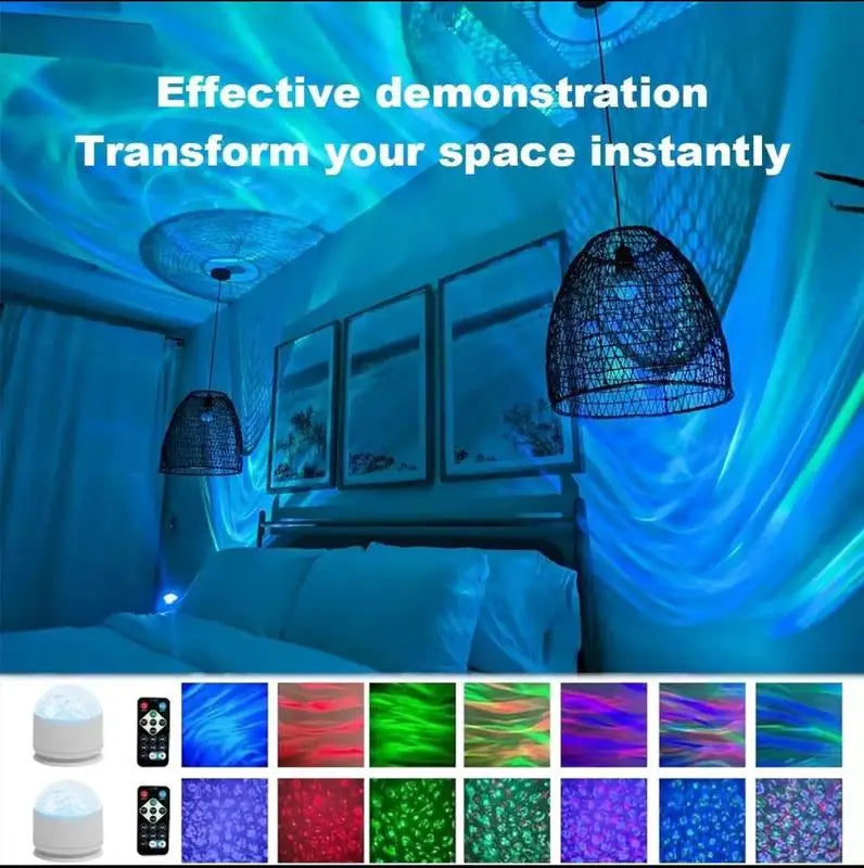 2 Modes Ocean Wave Projector Lamp 3D Water Ripple LED Night Light Romantic Atmosphere Projection Lamp for Bedroom Home Decor TAVEN System LLC