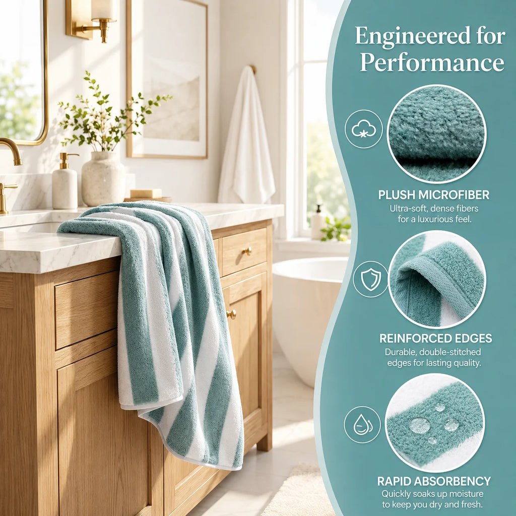 10-Piece Ultra Absorbent Towel Set, Lint-Free & Super Soft Two-Tone Striped Bath Towel Collection, Premium Microfiber Bathroom Towel Set Includes 2 Bath Towels, 4 Face Towels & 4 Hand Towels, Suitable for Bathroom, Spa & Hote TAVEN System LLC