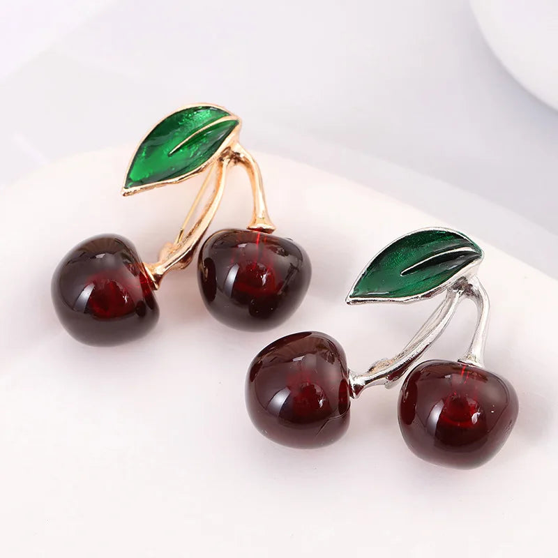 Fashion Crystal Dark Red Cherry Brooches For Women Clothing Cute Alloy Crystal Fruit Enamel Pins Party Jewelry Gifts TAVEN System LLC