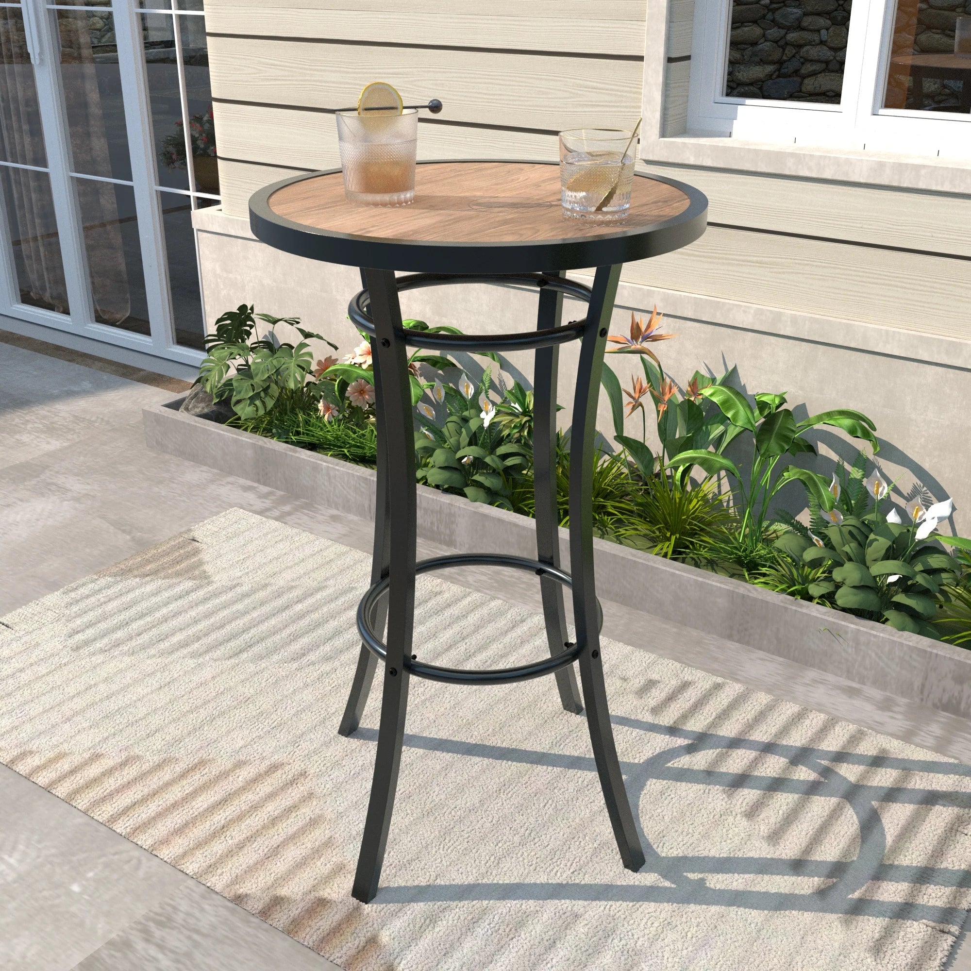 Outdoor bar height bistro table with metal frame patio 40 inch