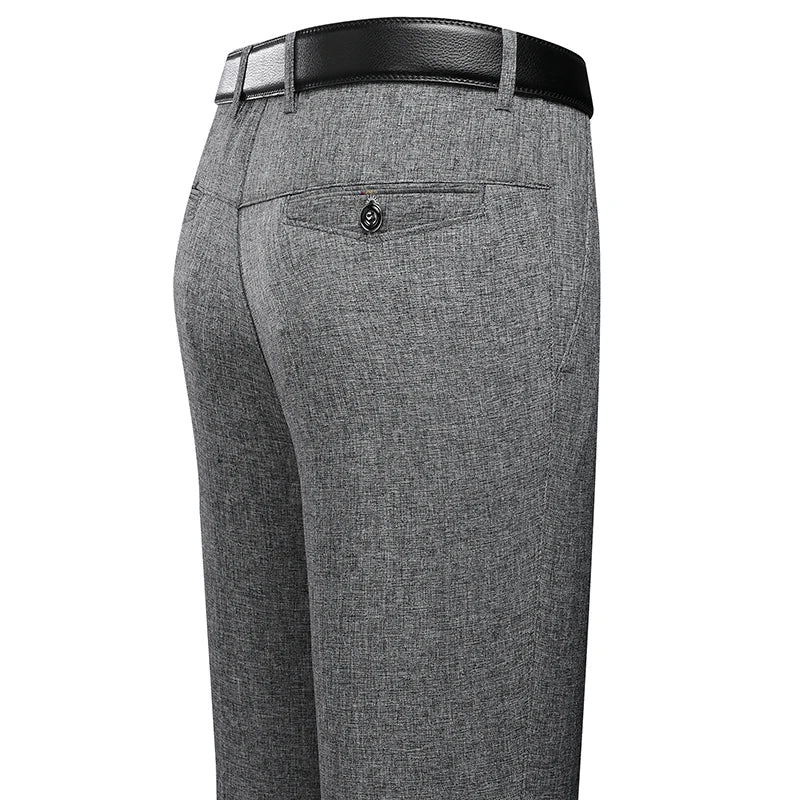 Mens Trousers Business Casual Pants Summer Autumn Dress Straight Pants Elastic Black Grey Loose Formal Pants - TAVEN System LLC