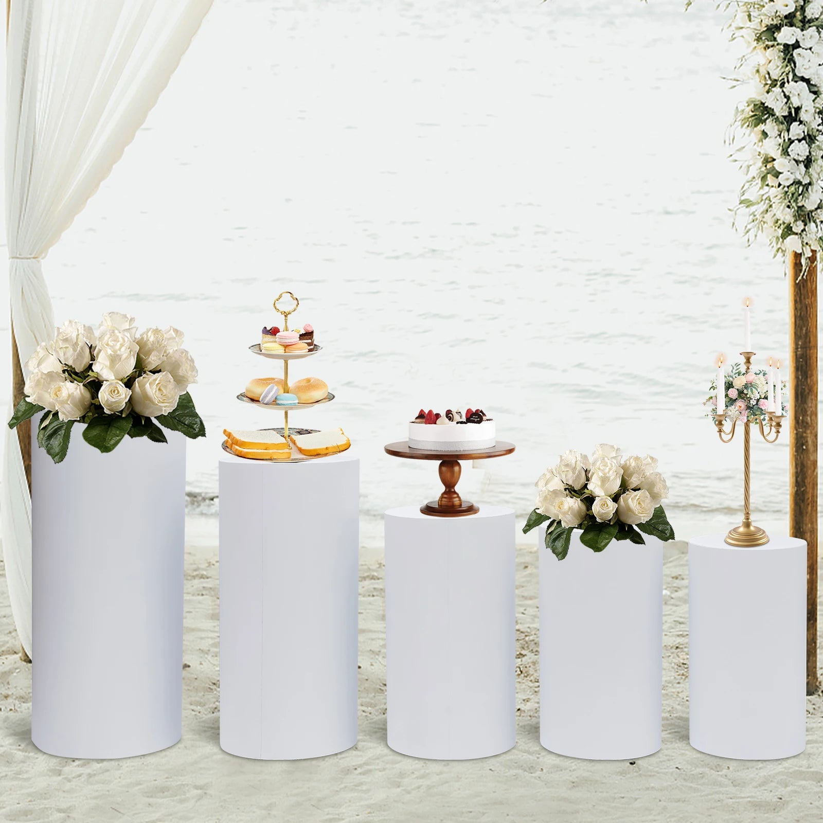 5/3Pcs Round Cylinder Pedestal Stand Freestanding Metal Cylinder Pedestal Wedding Birthday Party Cake Flower Display Pillars TAVEN System LLC
