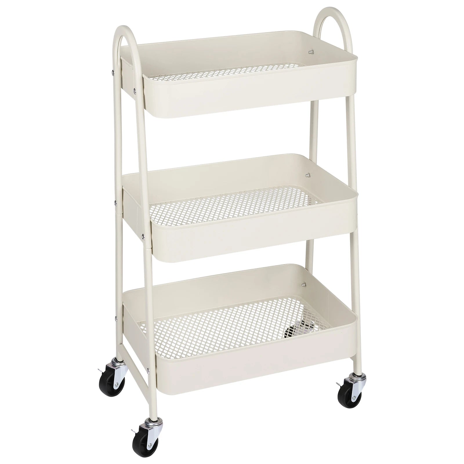 Metal rolling storage cart with lockable wheels