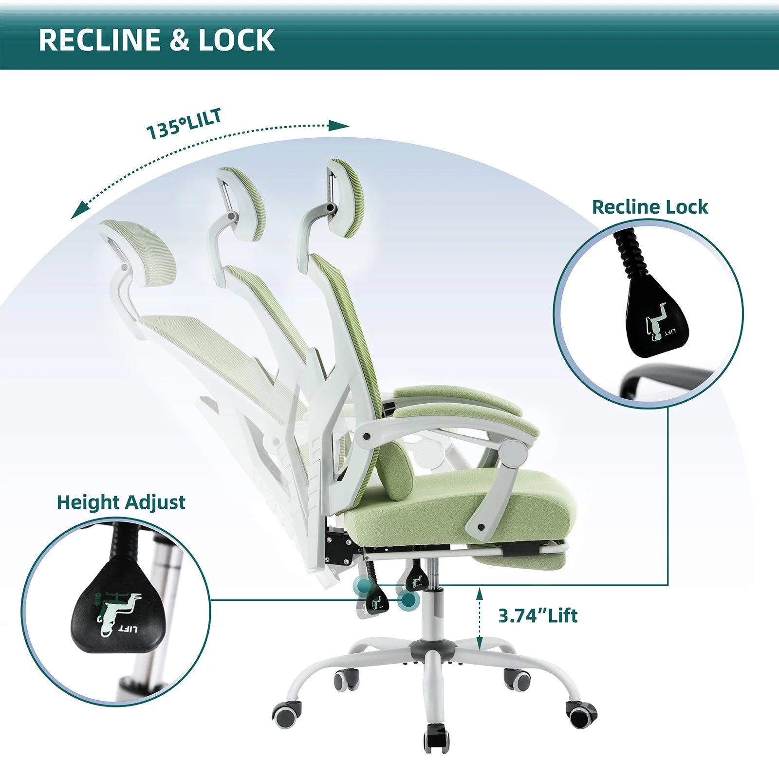 JHK Ergonomic Reclining Mesh Office Chair with Footrest & Headrest TAVEN System LLC