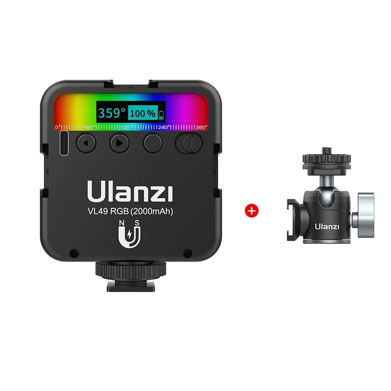 Ulanzi VL49 Full Color RGB LED Video Light 2500K-9000K 800LUX Magnetic Mini Fill 3 Cold Shoe 2000mAh Type-C Camera Light TAVEN System LLC