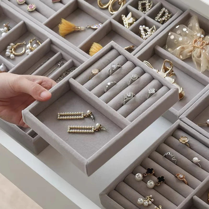 Velvet Jewelry Display Tray Case Stackable Exquisite Jewellery Holder Portable Ring Earrings Necklace Organizer Box Hot Sales TAVEN System LLC