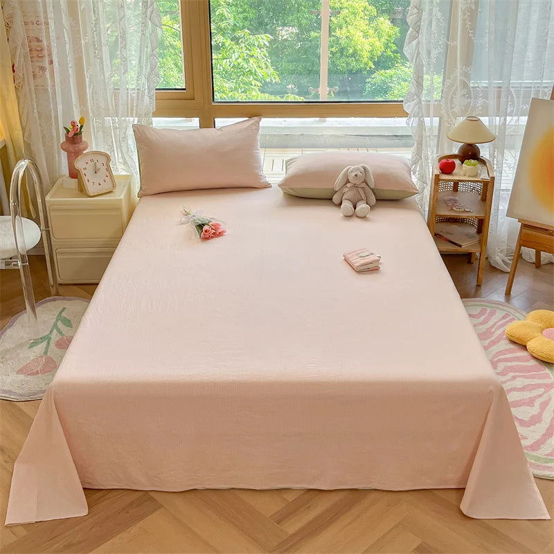 Japanese Style 100% Cotton Plaid Bed Sheet Soft Skin Friendly Flat Sheet or Sheet and Pillowcases Set Queen King Size Bedspreads TAVEN System LLC