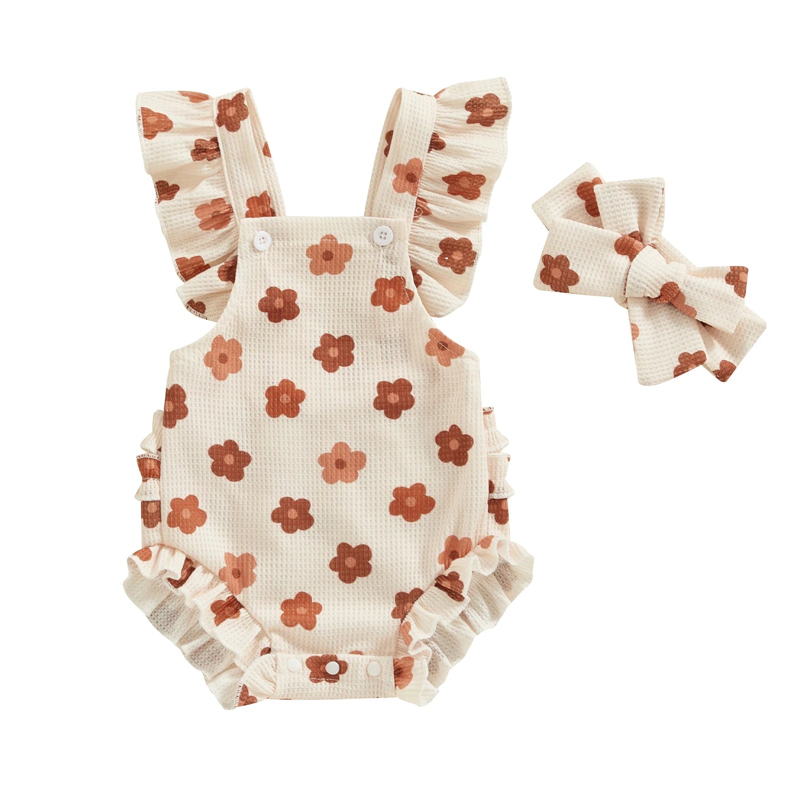 Baby Girl Floral Print Romper with Matching Headband Summer Set