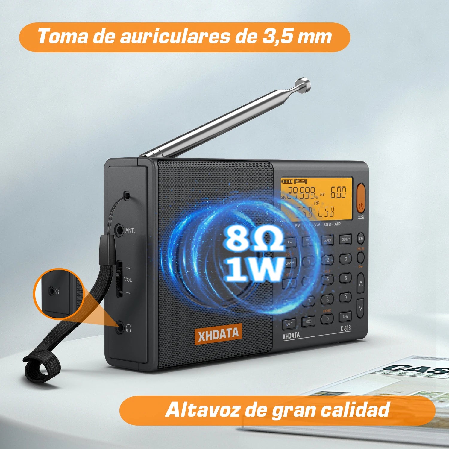 XHDATA D808 Portable Multiband Radio Receiver AM/FM/SW/MW SSB AIR RDS Stereo Sound Long Range Reception Rechargeable Battery TAVEN System LLC