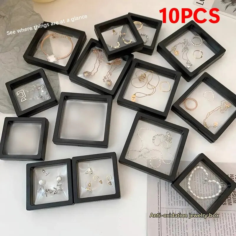 10Pcs PE Film Jewelry Storage Box 3D Packaging Case Free Stand Floating Frame Membrane Ring Earrings Necklace Display Holder TAVEN System LLC