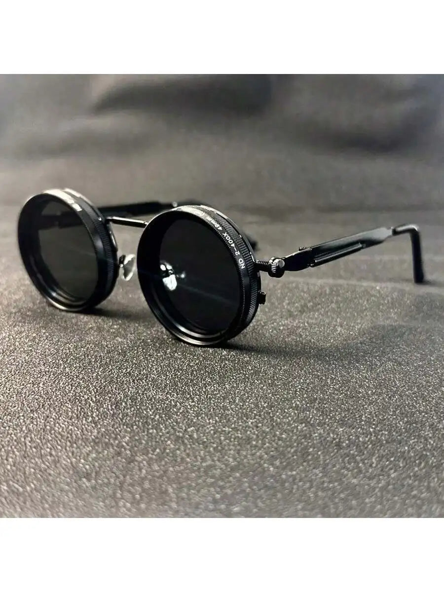 Men's Retro Spandex Style Rotating Sunglasses - Adjustable Brightness Steampunk Style Alloy Frame, Black And Gray Gradient Lenses, Travel And Fashion Accessories, Sunglasses, Party Sunglasses, Suitable For Bohemian Style Sung - TAVEN System LLC
