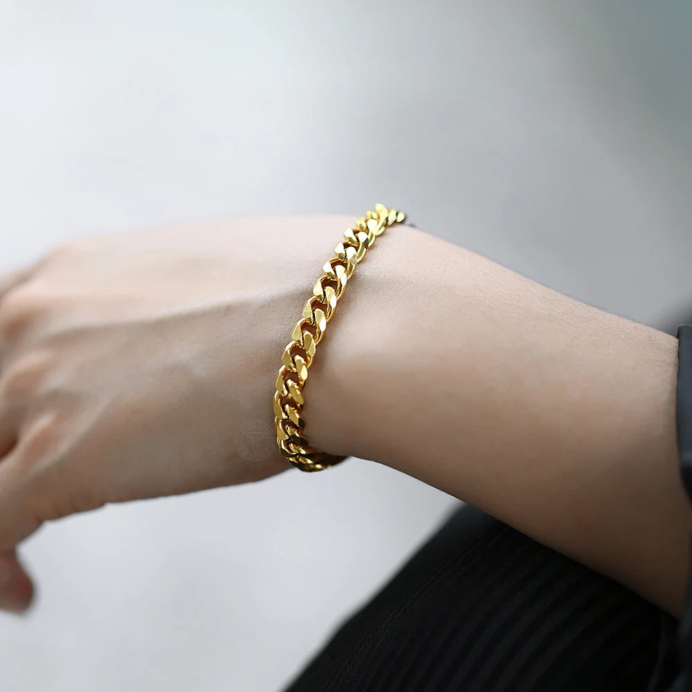 3-11MM Gold Color Stainless Steel Bracelets For Men Women Unisex Curb Cuban Link Chain Simple Wrist Jewelry Gifts TAVEN System LLC