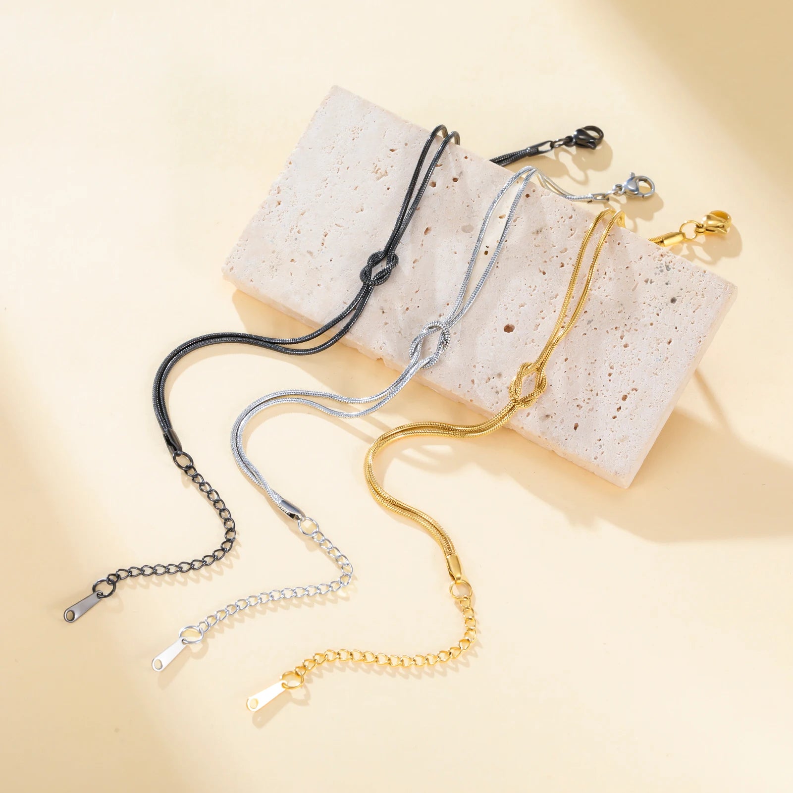 Cazador Gold Color Love Knot Double Snake Chain Bracelet Stainless Steel Trendy Bracelets for Women Men Jewelry Mother's Gift TAVEN System LLC
