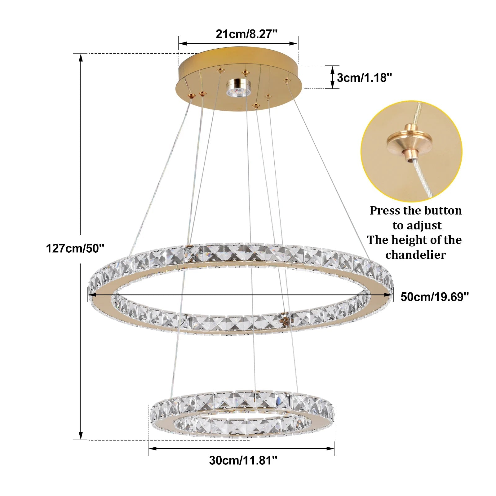 Crystal Pendant Ceiling Light with Remote Control Gold Chrome LED TAVEN System LLC
