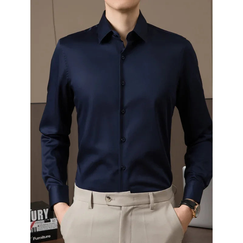 Men Business Cotton Dress Shirt Solid Formal Wedding Slim Fit Shirt