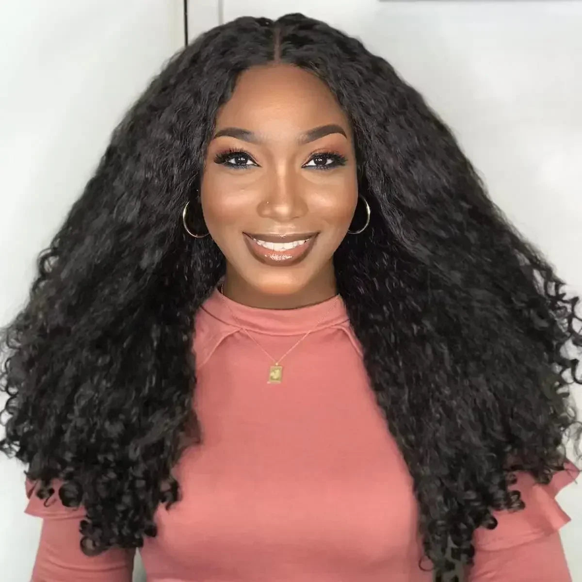 Afro Kinky Straight V Part Synthetic Glueless Wig for Women